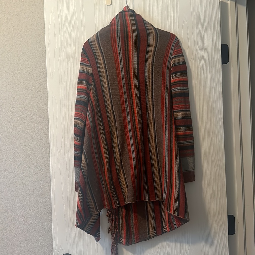 Open Front Knited Tassels Slash Loose Cardigan Crew Neck Speckled Fringe Sweater - Picture 2 of 6